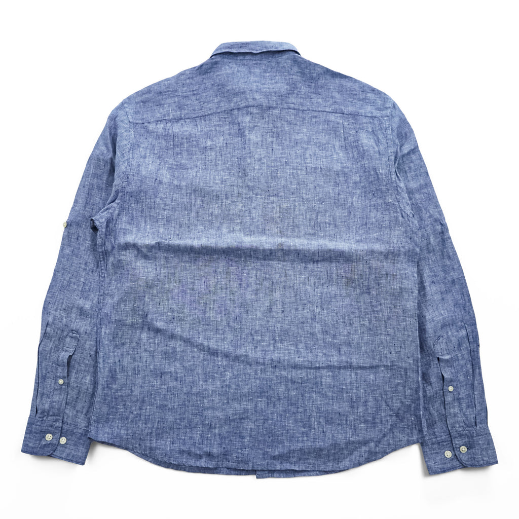 John Adams 100% Linen Blue Chambray Long Sleeve Roll-Tab Shirt Men's L 8704.850