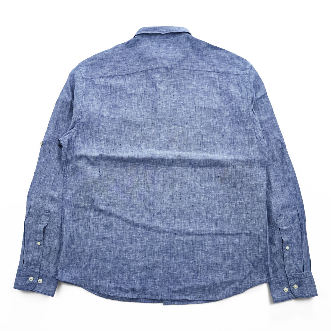 John Adams 100% Linen Blue Chambray Long Sleeve Roll-Tab Shirt Men's L 8704.850