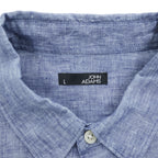 John Adams 100% Linen Blue Chambray Long Sleeve Roll-Tab Shirt Men's L 8704.850
