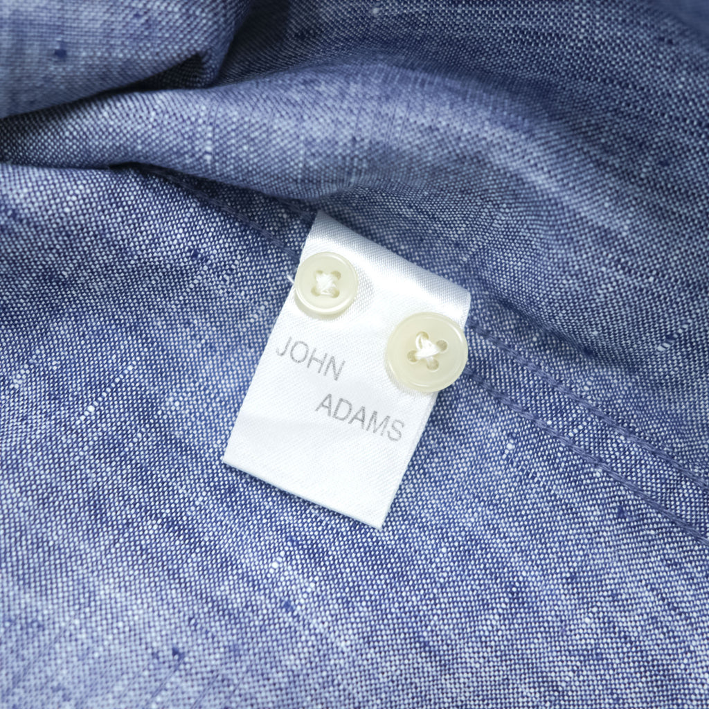 John Adams 100% Linen Blue Chambray Long Sleeve Roll-Tab Shirt Men's L 8704.850