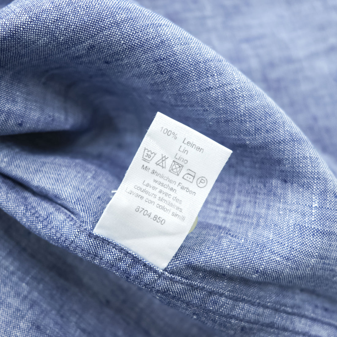 John Adams 100% Linen Blue Chambray Long Sleeve Roll-Tab Shirt Men's L 8704.850