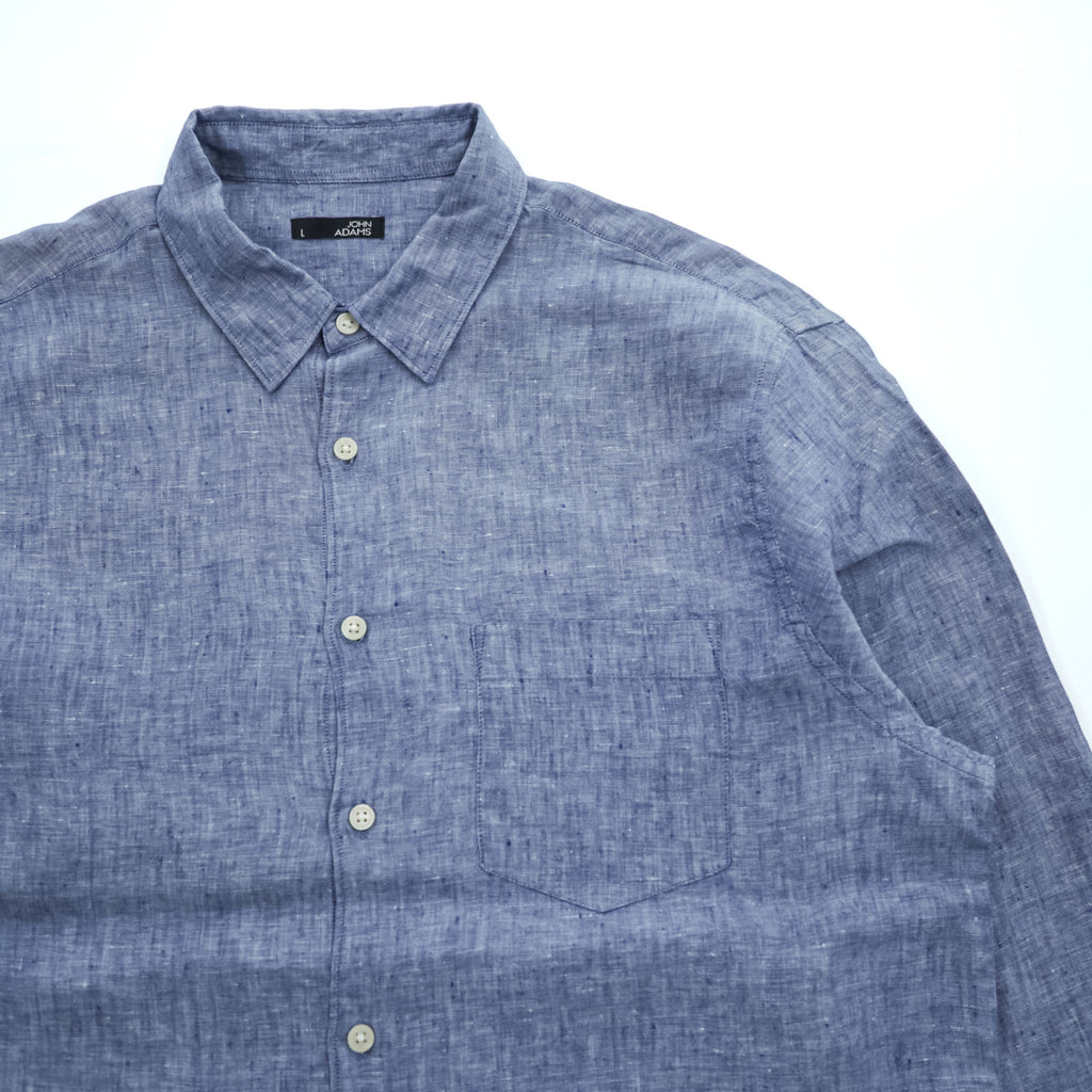 John Adams 100% Linen Blue Chambray Long Sleeve Roll-Tab Shirt Men's L 8704.850