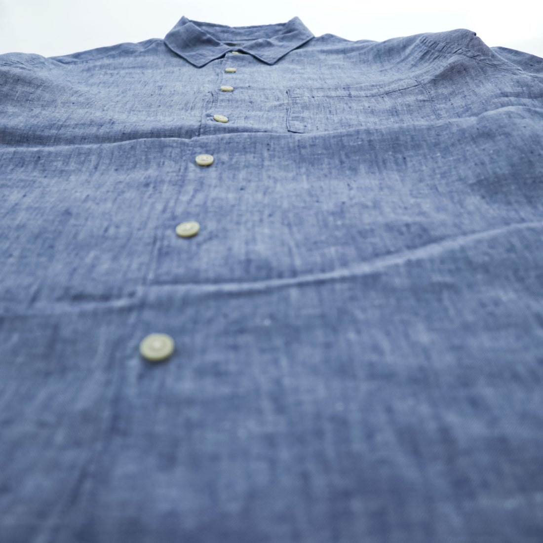 John Adams 100% Linen Blue Chambray Long Sleeve Roll-Tab Shirt Men's L 8704.850