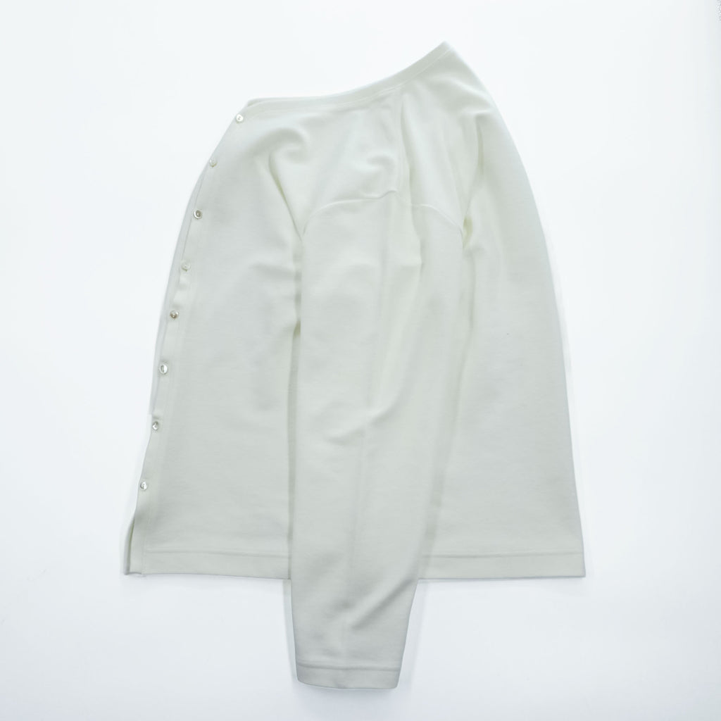 LE ( COMOLI / L'ECHOPPE ) 日本製 Vネック カーディガン M ホワイト ORGANIC PILE EL 25-070-053-8000-3-0