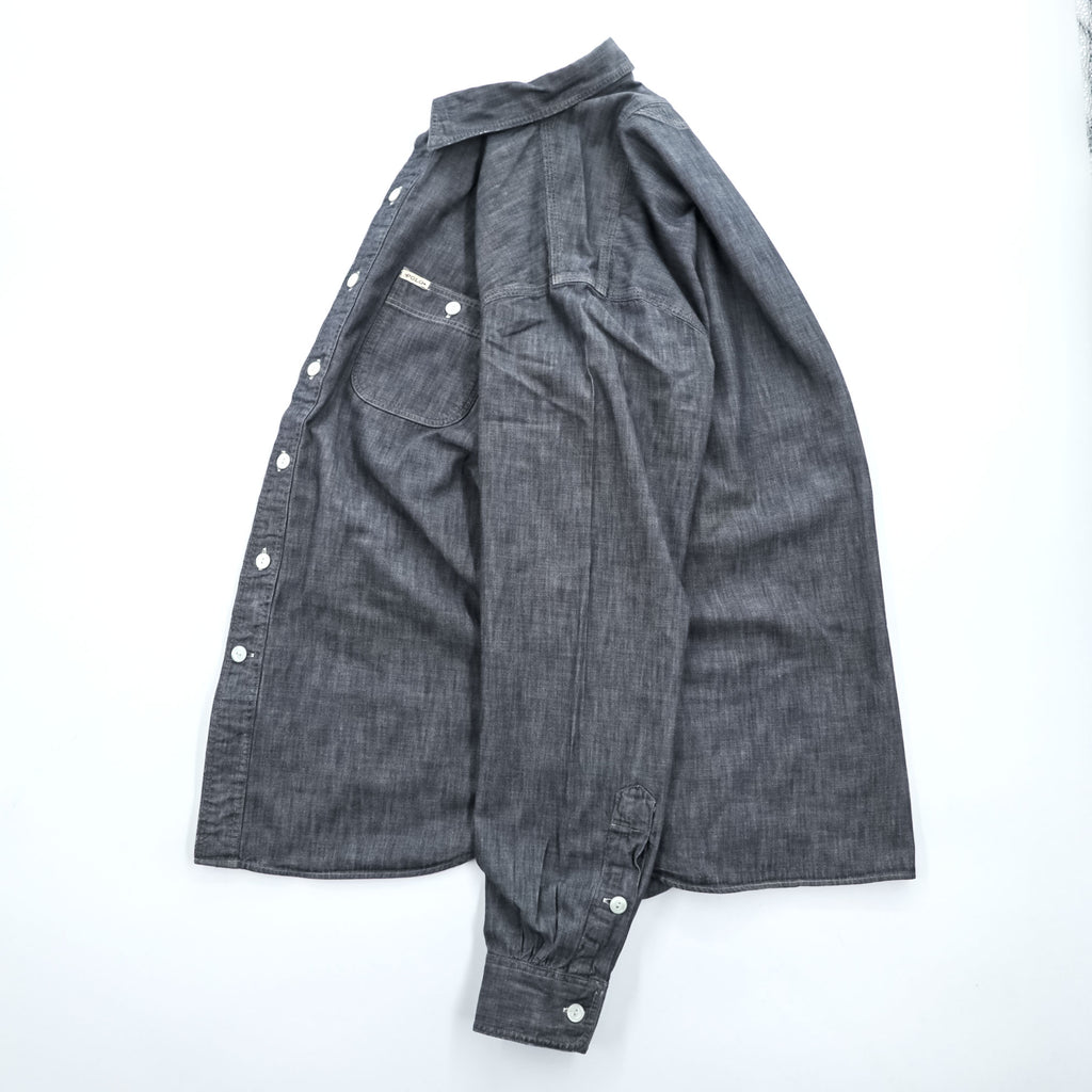 Polo Ralph Lauren Gray Black Chambray Work Shirt Cotton Pocket Tab Men's M
