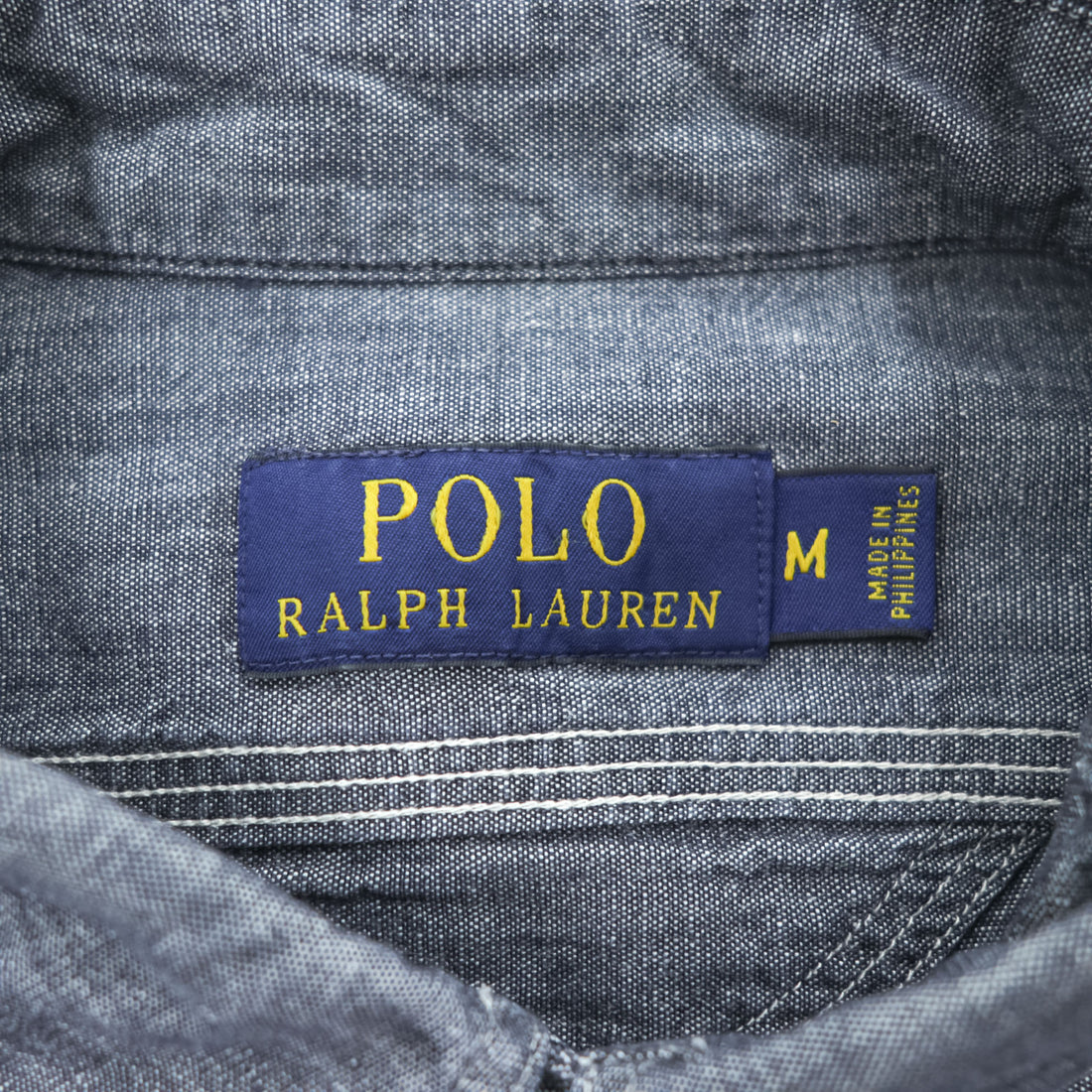 Polo Ralph Lauren Gray Black Chambray Work Shirt Cotton Pocket Tab Men's M