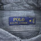 Polo Ralph Lauren Gray Black Chambray Work Shirt Cotton Pocket Tab Men's M