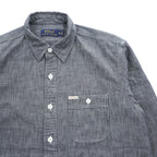 Polo Ralph Lauren Gray Black Chambray Work Shirt Cotton Pocket Tab Men's M