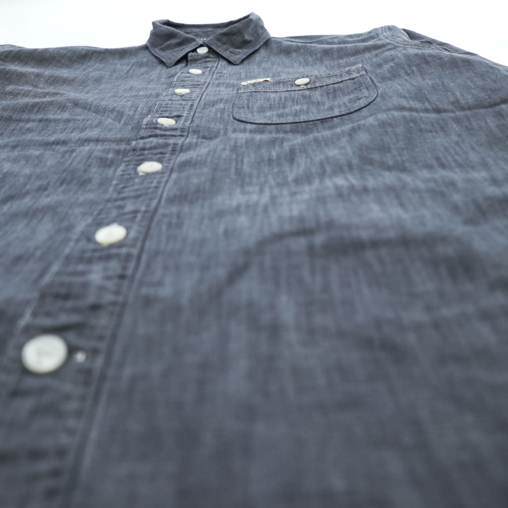 Polo Ralph Lauren Gray Black Chambray Work Shirt Cotton Pocket Tab Men's M