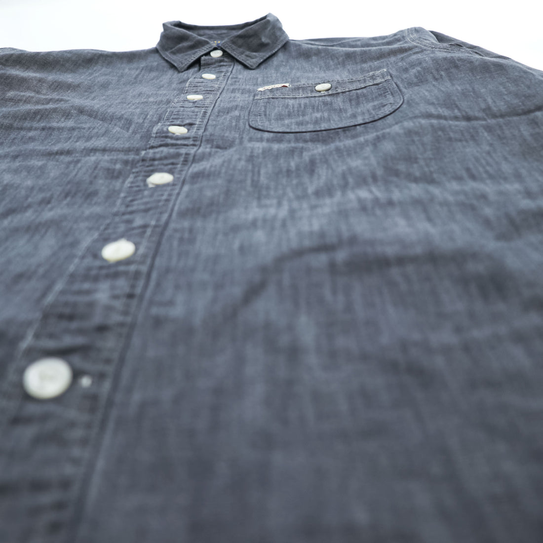 Polo Ralph Lauren Gray Black Chambray Work Shirt Cotton Pocket Tab Men's M