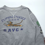 BUZZ RICKSON'S  前V スウェット ヴィンテージ加工 トレーナー L グレー FLYING TIGERS 袖プリント