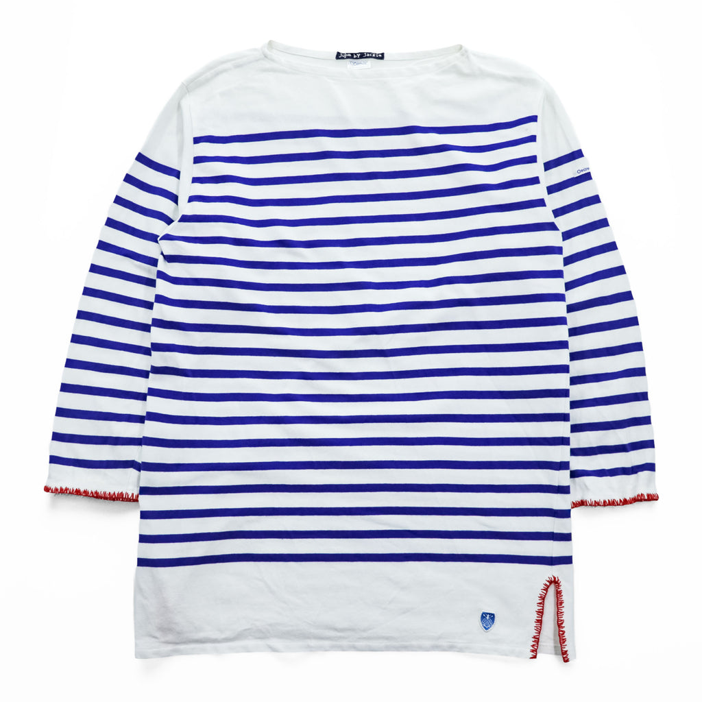 ORCIVAL France-Made Long-Sleeve T-Shirt, XL, White/Blue Striped, × JUPE BY JACKIE