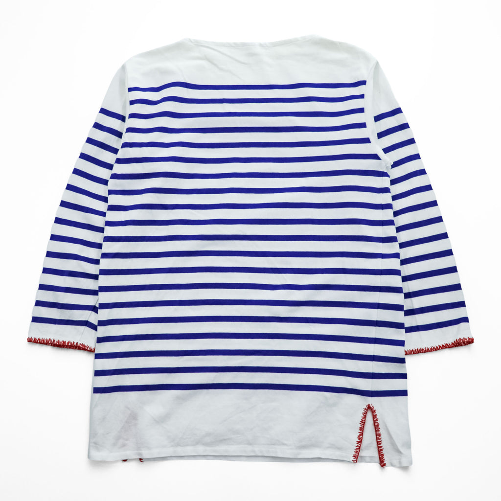 ORCIVAL France-Made Long-Sleeve T-Shirt, XL, White/Blue Striped, × JUPE BY JACKIE