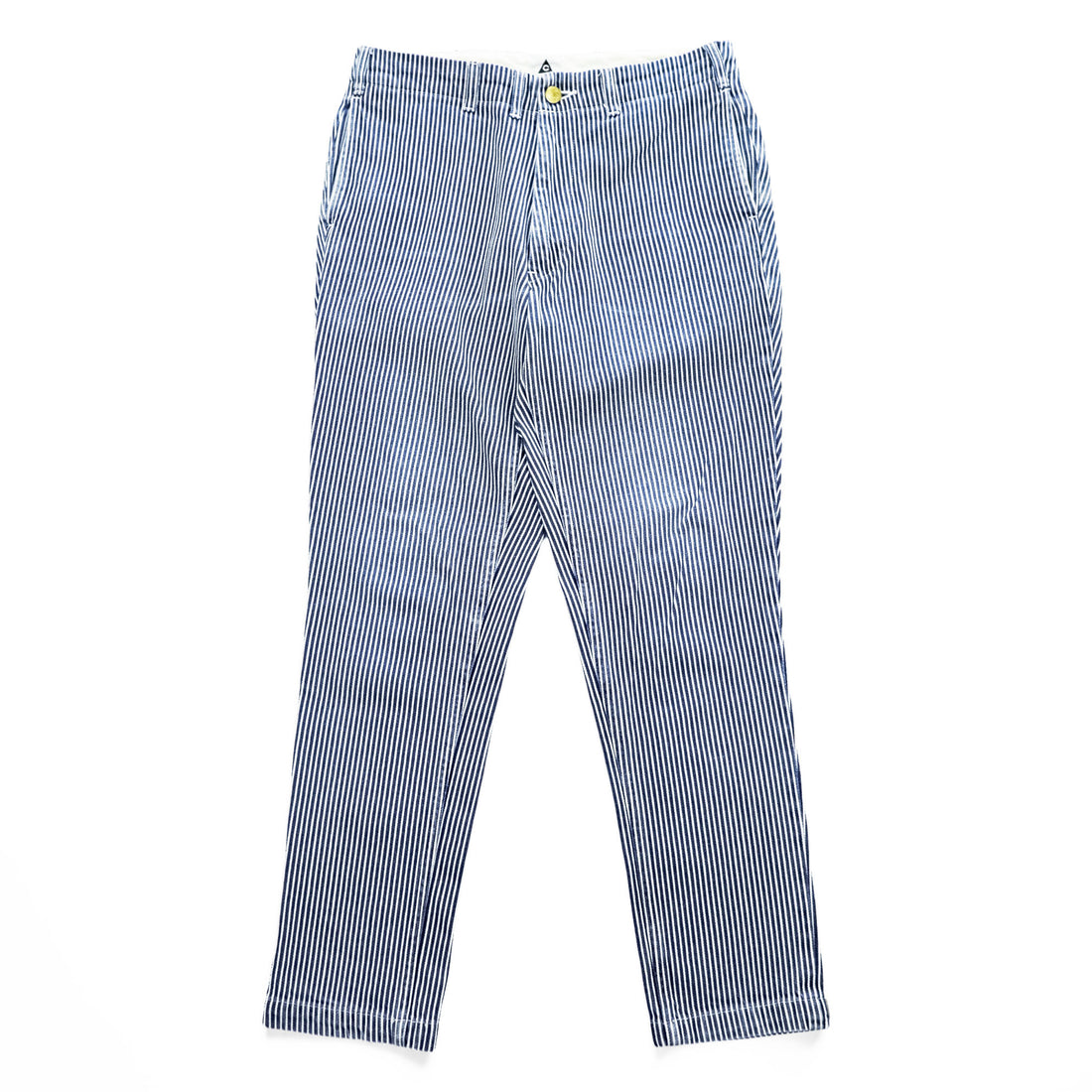 THE Mongolian Chops Denim Pants Jeans M White, Blue Striped Gladiator Pants "002" Hickory Bonsuri