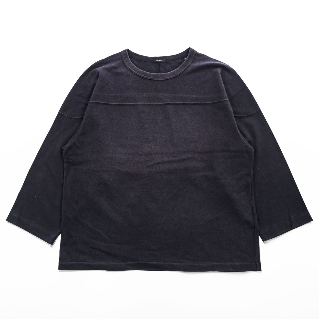COMOLI 日本製 フットボール Tシャツ 9分袖 カットソー S ネイビー ワイド W03-05007