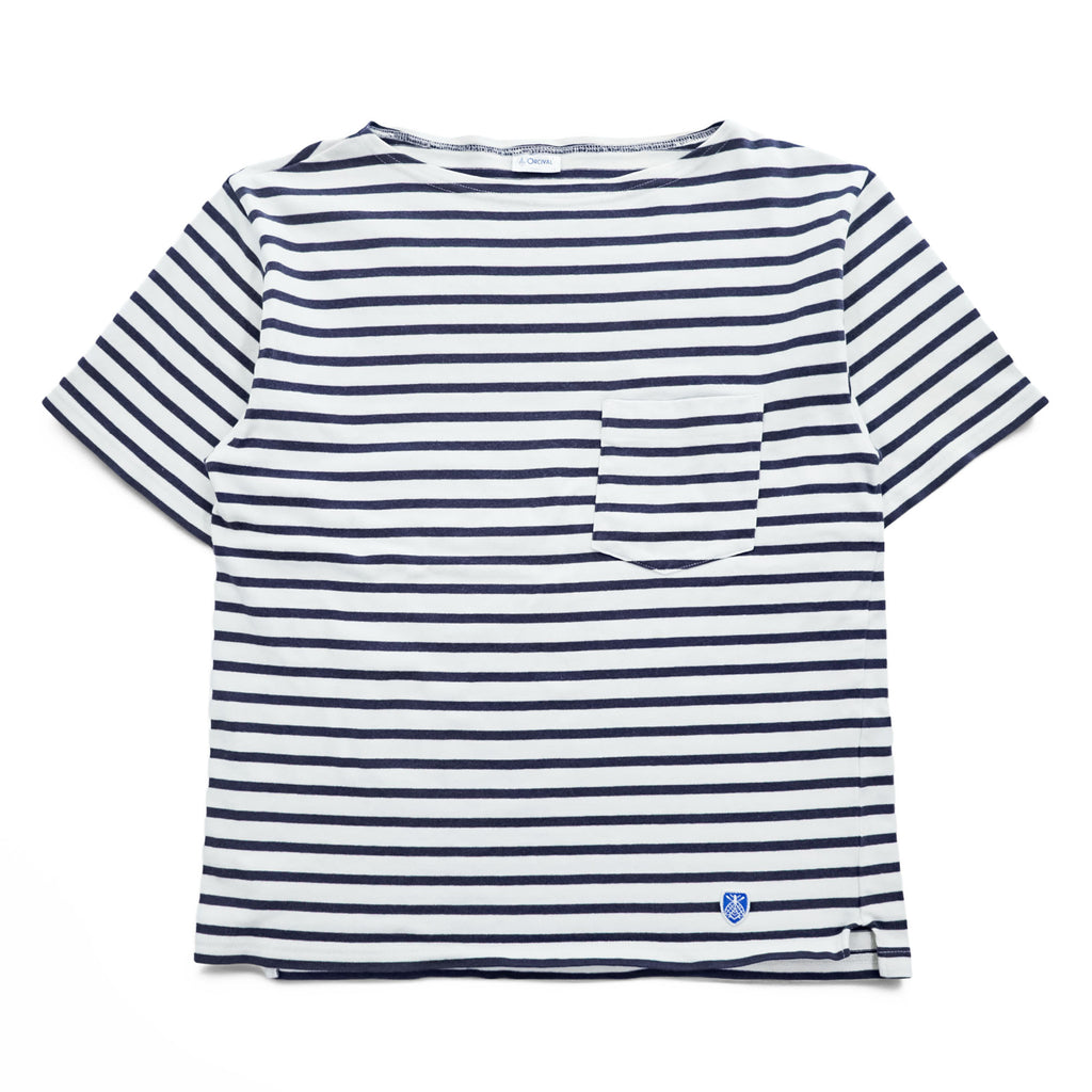 ORCIVAL 日本製 Tシャツ M ホワイト, ネイビー ボーダー COTTON LOURD BORDER POCKET TEE ユニセックス RC-9038