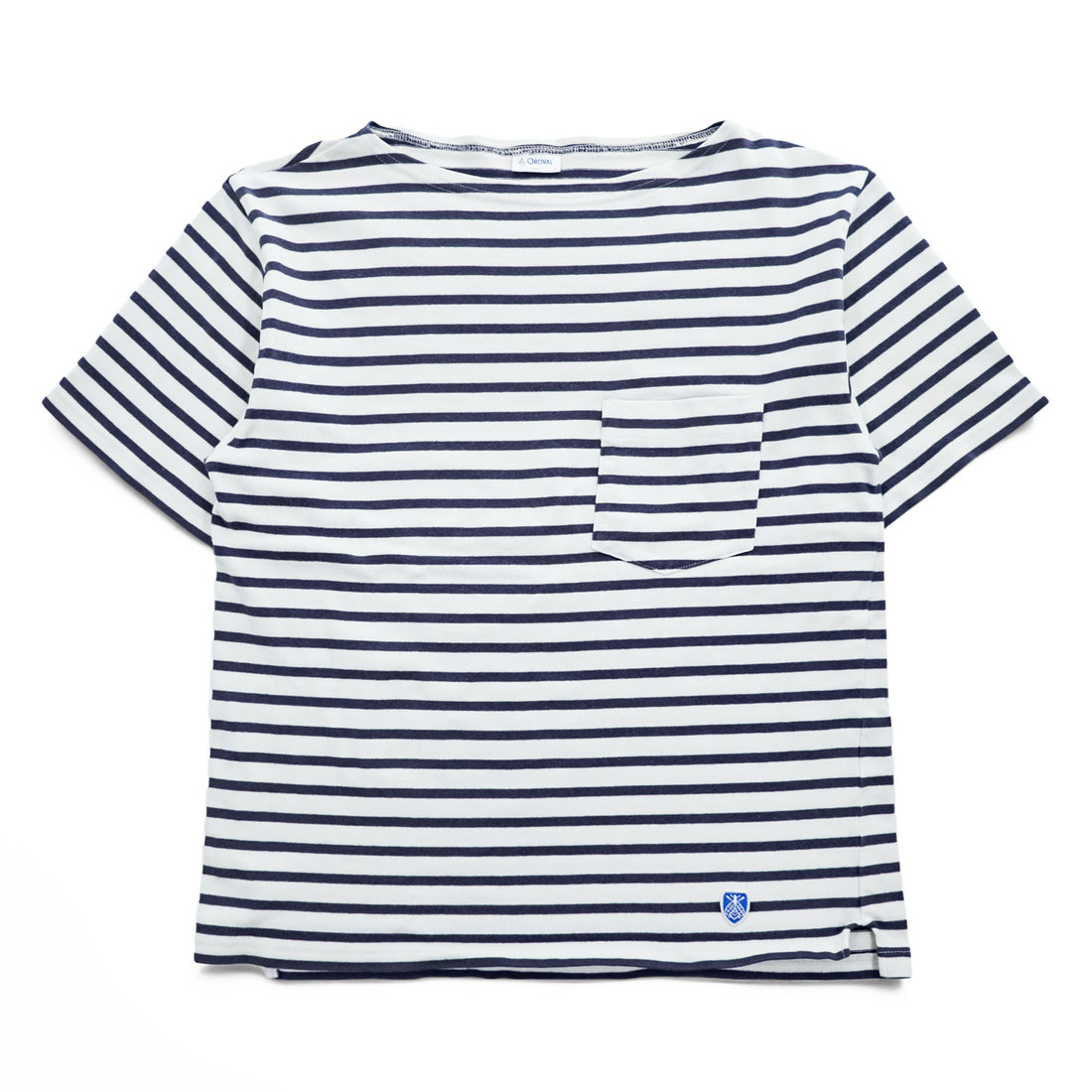 ORCIVAL 日本製 Tシャツ M ホワイト, ネイビー ボーダー COTTON LOURD BORDER POCKET TEE ユニセックス RC-9038