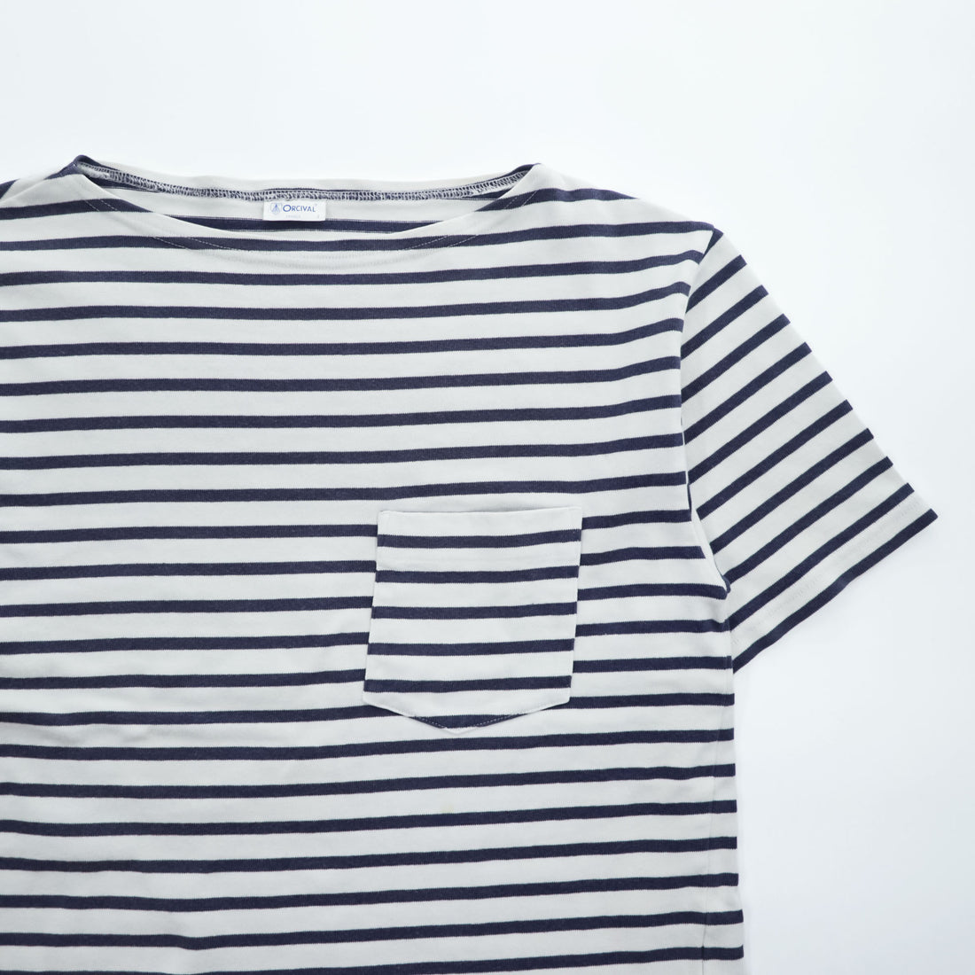 ORCIVAL 日本製 Tシャツ M ホワイト, ネイビー ボーダー COTTON LOURD BORDER POCKET TEE ユニセックス RC-9038