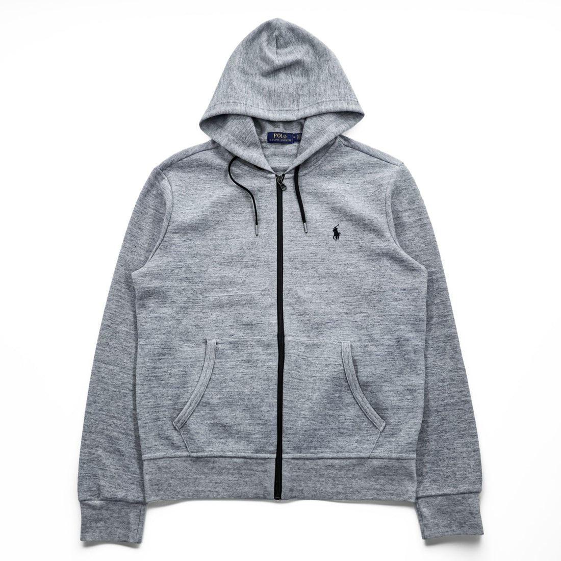 Polo Ralph Lauren Double Knit Full Zip Hoodie Gray Black Pony Men's M
