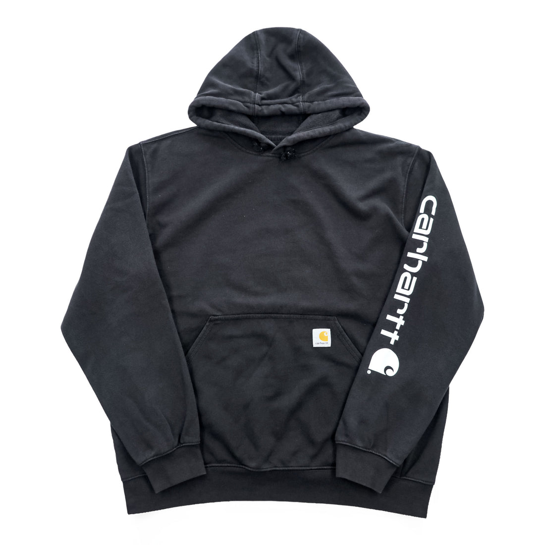 carhartt 袖ロゴ プルオーバー パーカー L ブラック プリント LOOSE FIT カンガルーポケット TS0288-M