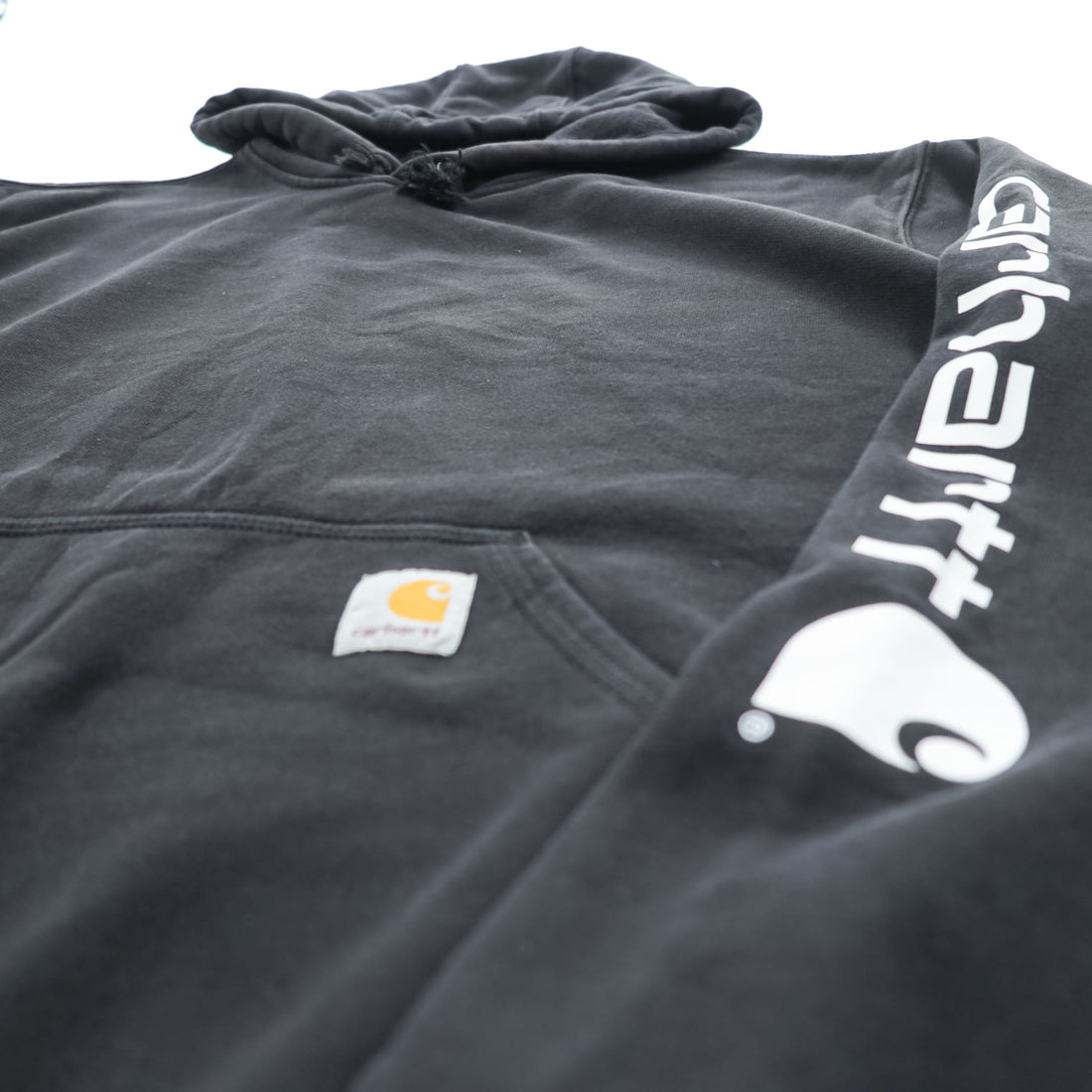 carhartt 袖ロゴ プルオーバー パーカー L ブラック プリント LOOSE FIT カンガルーポケット TS0288-M