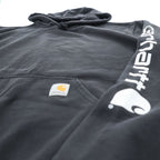 carhartt 袖ロゴ プルオーバー パーカー L ブラック プリント LOOSE FIT カンガルーポケット TS0288-M