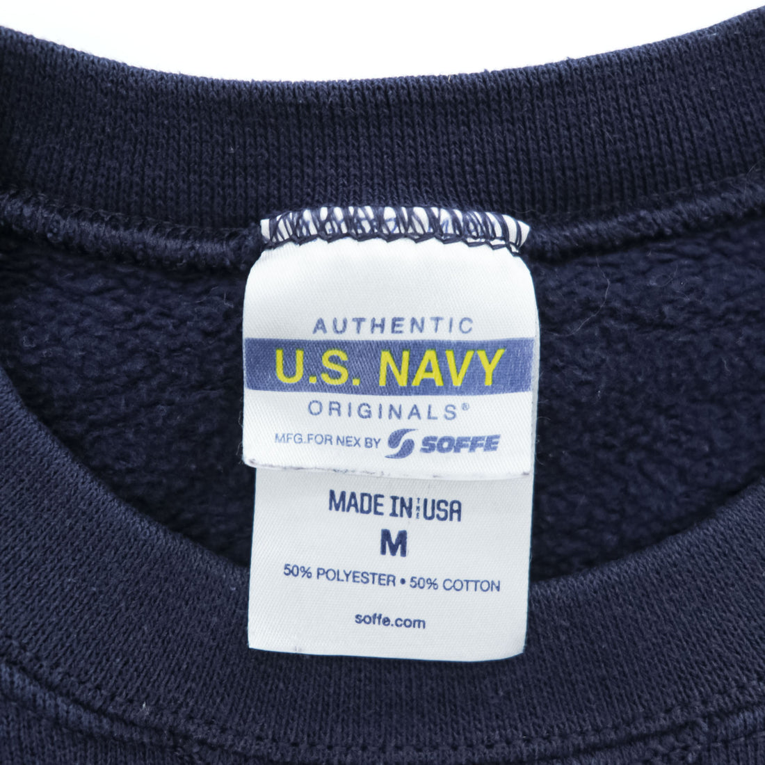 U.S.NAVY SOFFE 前V 米軍 USA製 スウェット トレーナー M ネイビー 両面 リフレクタープリント