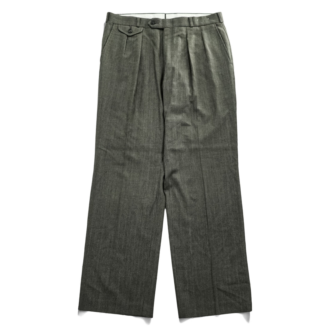 80年代 USA製 ヴィンテージ Huntington 2タック スラックス パンツ L ブラウン プリーツ グレンチェック サスペンダーボタン