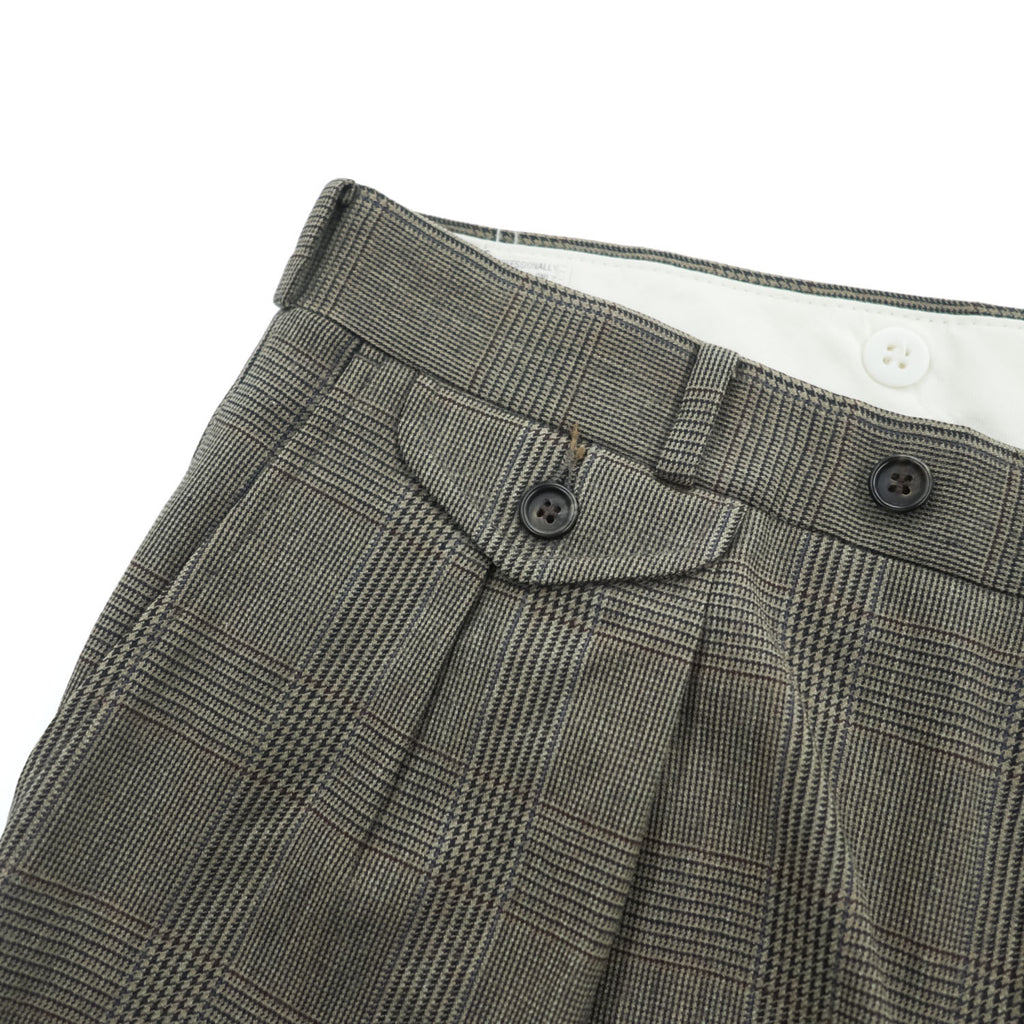 80年代 USA製 ヴィンテージ Huntington 2タック スラックス パンツ L ブラウン プリーツ グレンチェック サスペンダーボタン