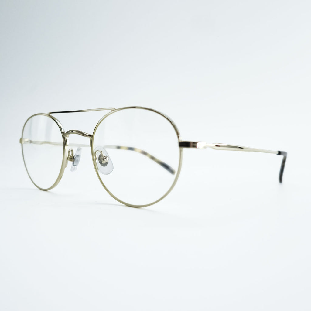 NEW.  ダブルブリッジ ラウンドメタル メガネ MAYBECK ボストン ゴールド NEWMAN 46_22-145-C2