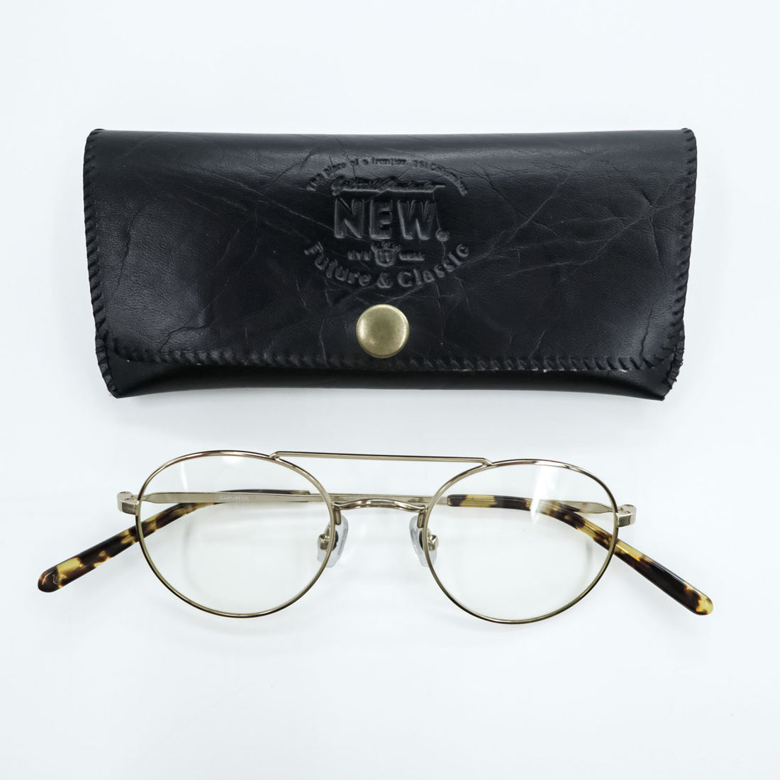 NEW.  ダブルブリッジ ラウンドメタル メガネ MAYBECK ボストン ゴールド NEWMAN 46_22-145-C2