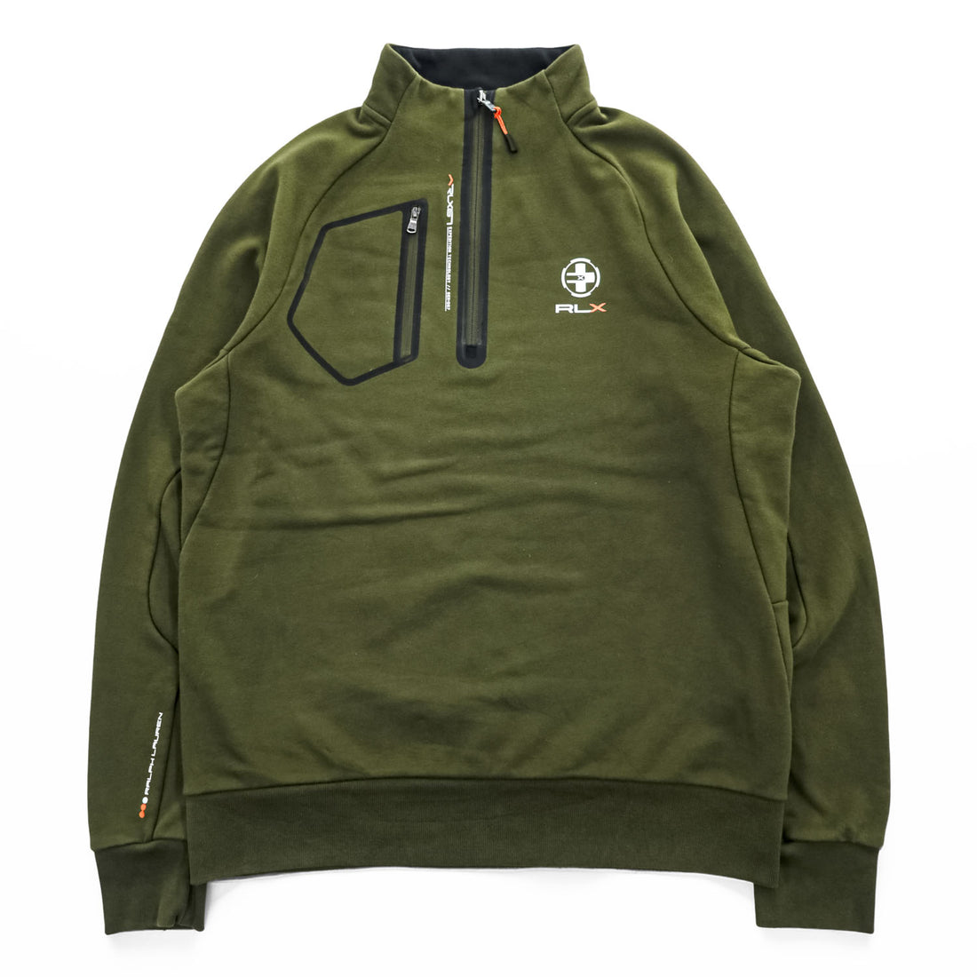 RLX Ralph Lauren ハーフジップ スウェット トレーナー L カーキ グリーン 胸ポケット