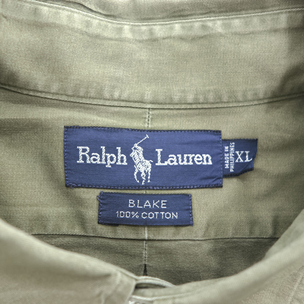 Ralph Lauren 90年代 ヴィンテージ 長袖 シャツ XL カーキ グリーン スモールポニー ロゴ 刺繍 ビッグサイズ BLAKE ボタンダウン