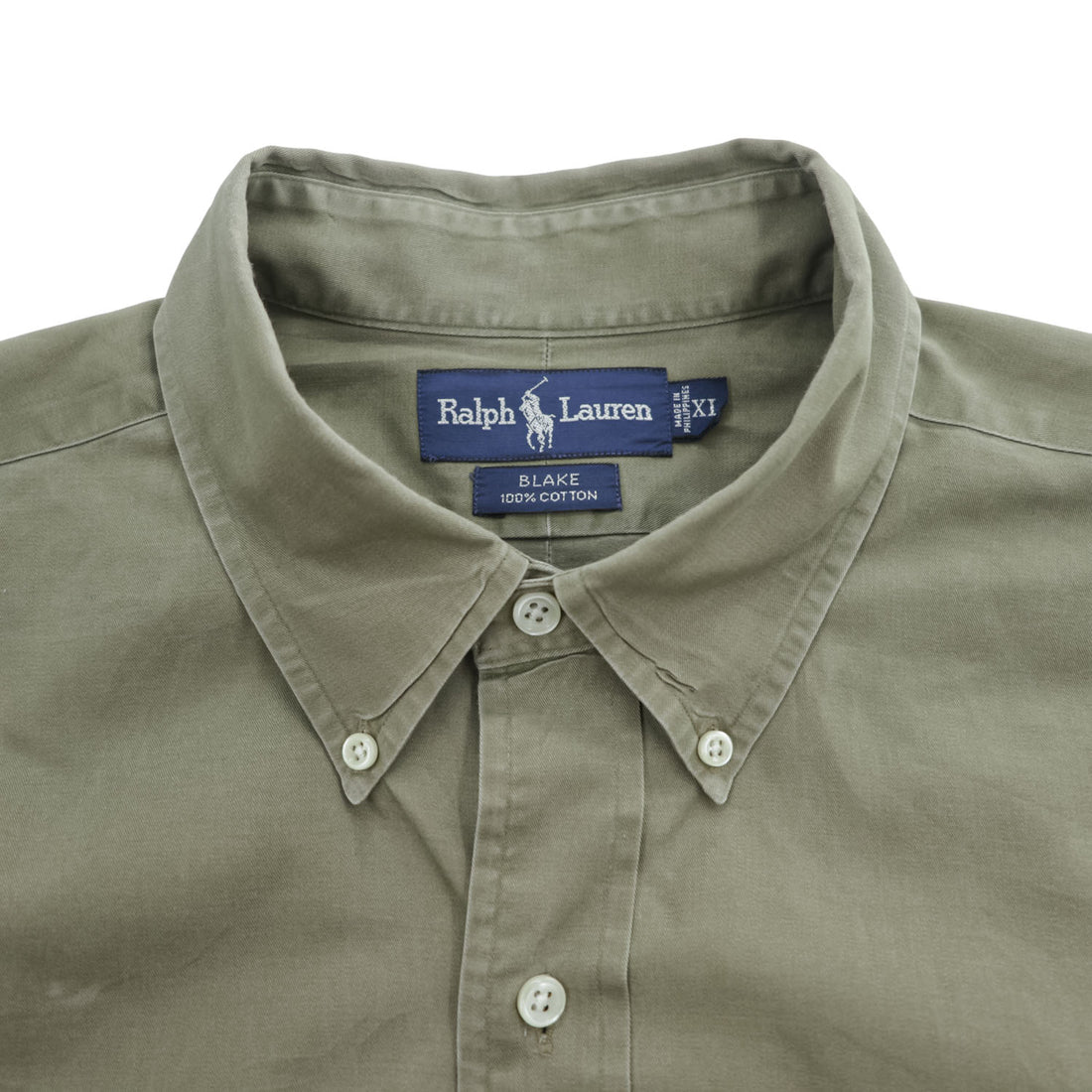 Ralph Lauren 90年代 ヴィンテージ 長袖 シャツ XL カーキ グリーン スモールポニー ロゴ 刺繍 ビッグサイズ BLAKE ボタンダウン