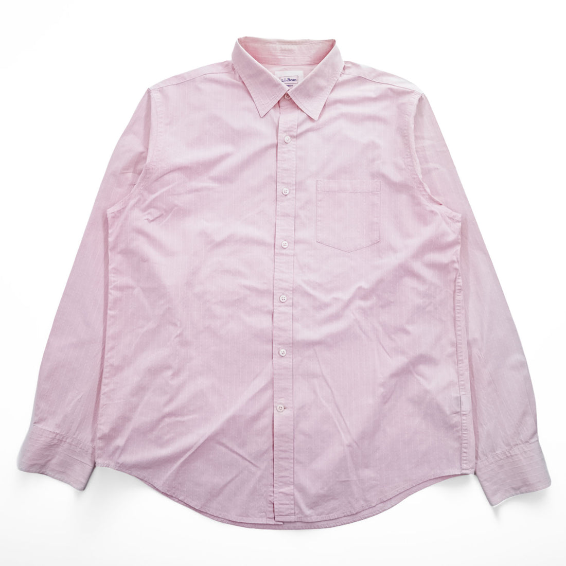 L.L.Bean 長袖 シャツ L ピンク TRIM FIT ドビー織 ストライプ 胸ポケット 0HBX9