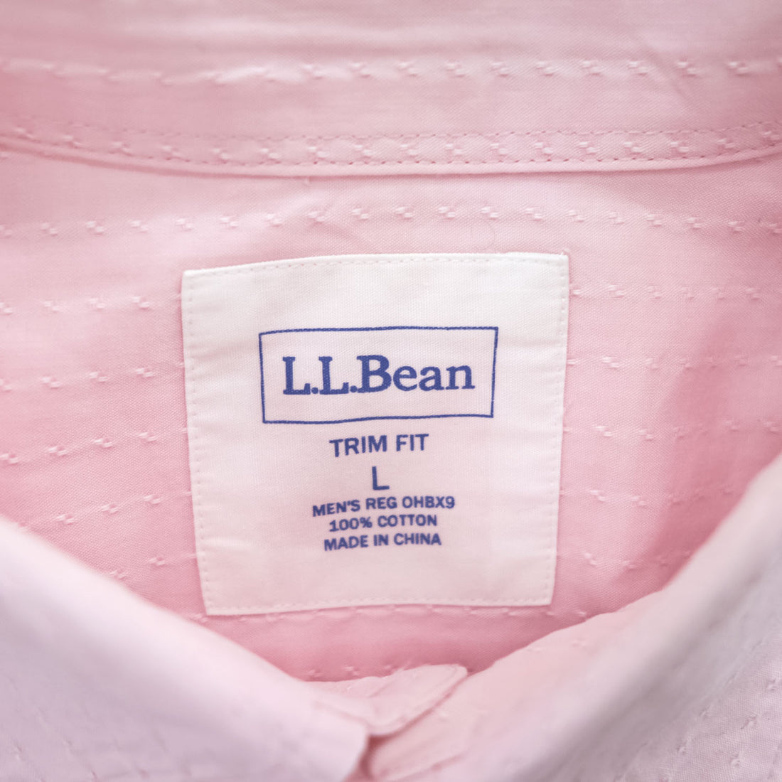 L.L.Bean 長袖 シャツ L ピンク TRIM FIT ドビー織 ストライプ 胸ポケット 0HBX9