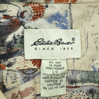 Eddie Bauer 90年代 ヴィンテージ 半袖  オープンカラーシャツ L ベージュ ブルー 総柄 ハンティング フィッシング 開襟