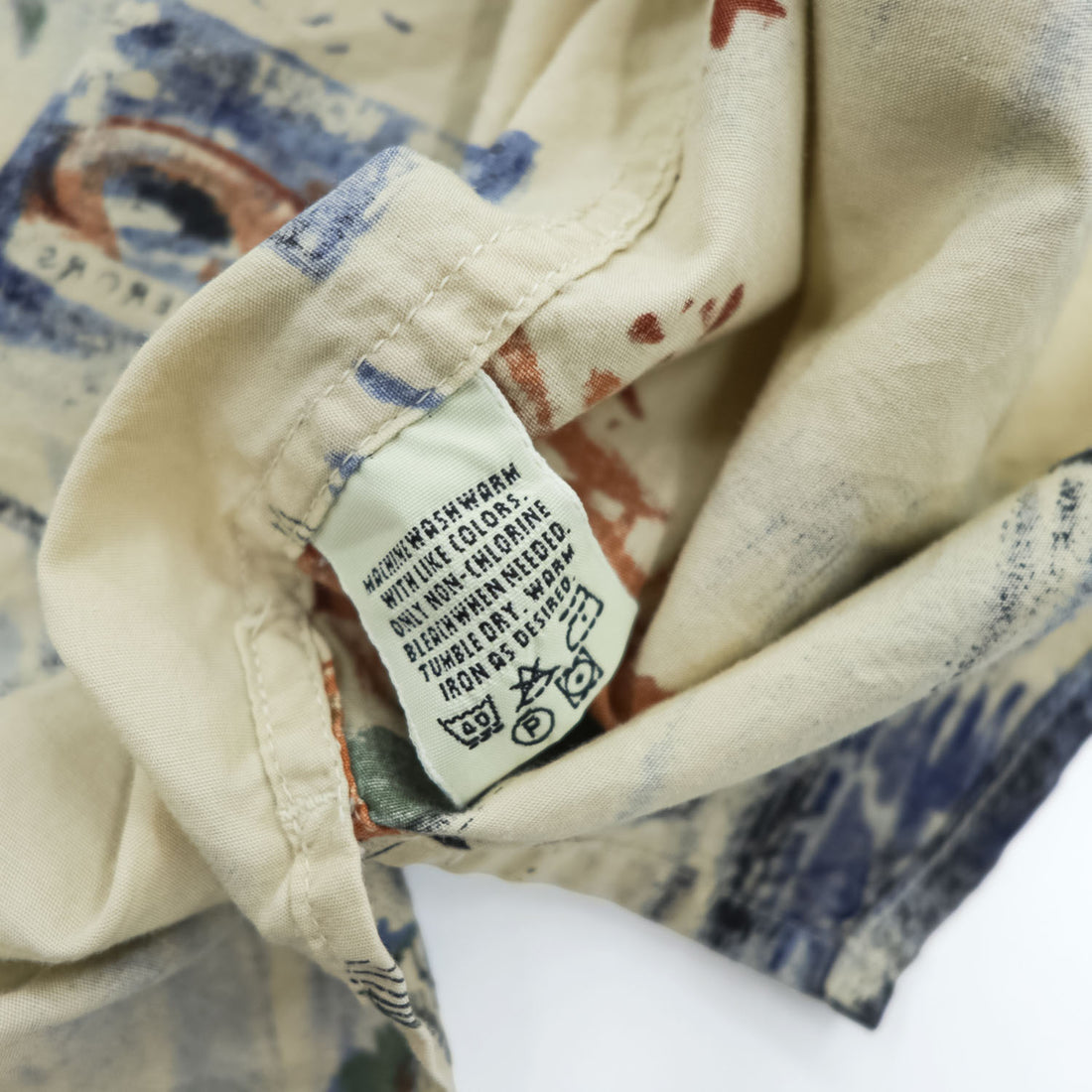 Eddie Bauer 90年代 ヴィンテージ 半袖  オープンカラーシャツ L ベージュ ブルー 総柄 ハンティング フィッシング 開襟