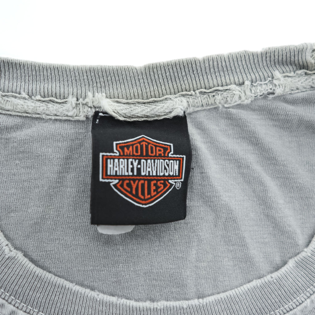 HARLEY DAVIDSON ピグメント染め ダメージ加工 ポケット Tシャツ XL グレー フェード