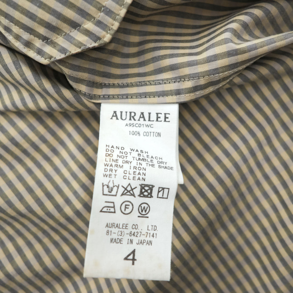 AURALEE 日本製 ステンカラーコート FINX WEATHER CLOTH CHECK COAT バルマカーンコート ベージュ チェック A9SC01WC