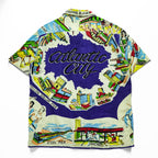 BINDU Atlantic City Map Print Rayon Hawaiian Open Collar Shirt Size L