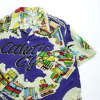 BINDU Atlantic City Map Print Rayon Hawaiian Open Collar Shirt Size L