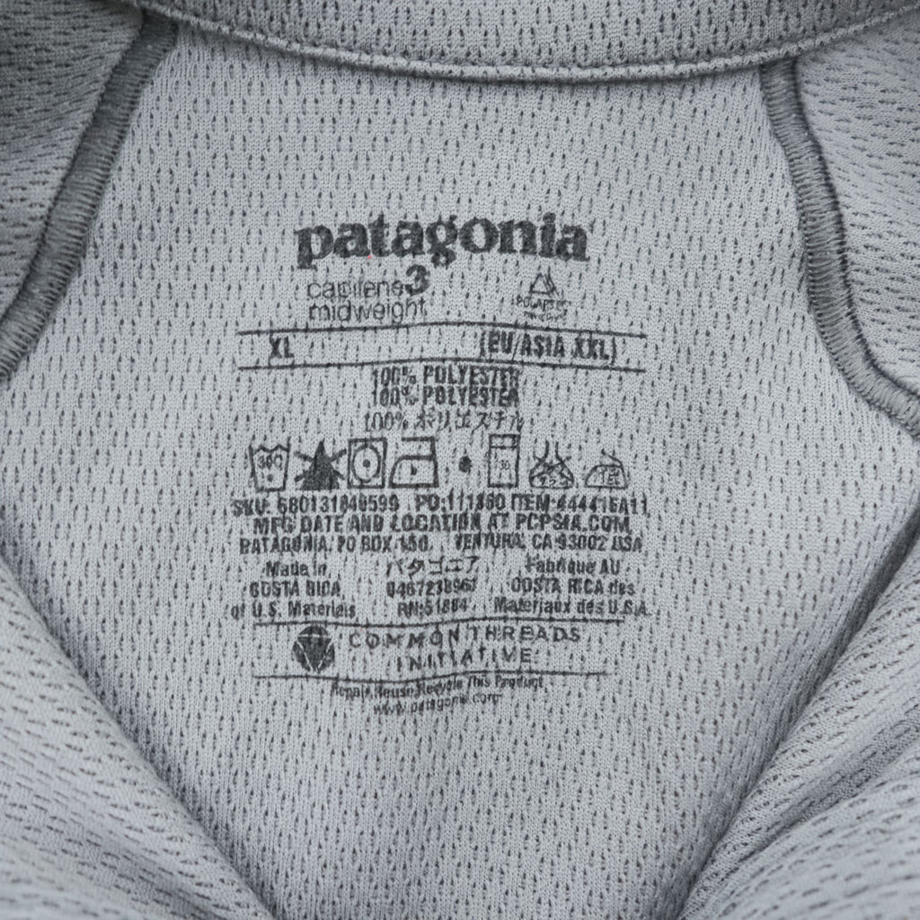 Patagonia Long Sleeve T-Shirt, XL, Grey, Stretch Capilene 3 Midweight Zip Neck Pullover 44441