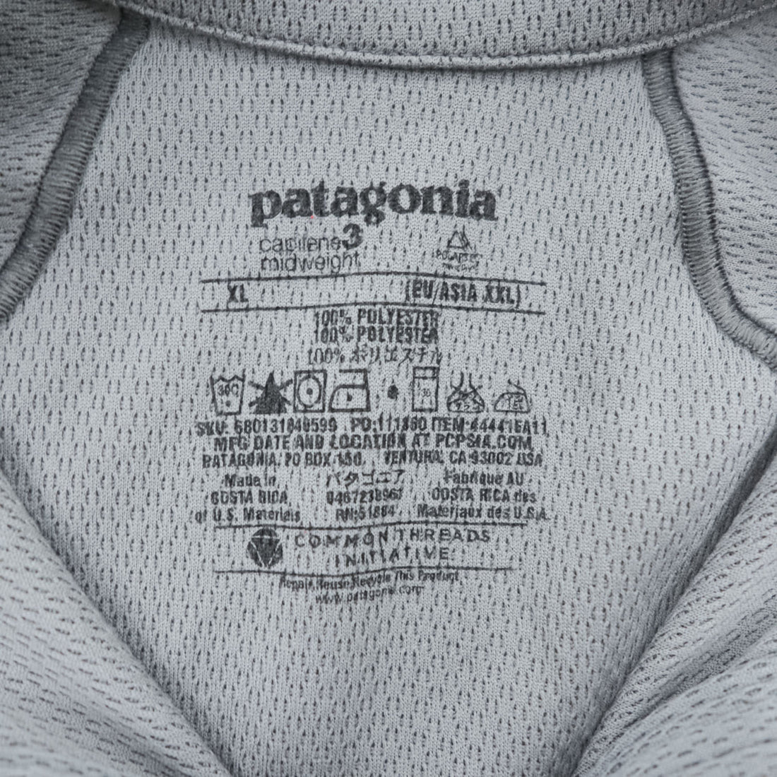 Patagonia Long Sleeve T-Shirt, XL, Grey, Stretch Capilene 3 Midweight Zip Neck Pullover 44441