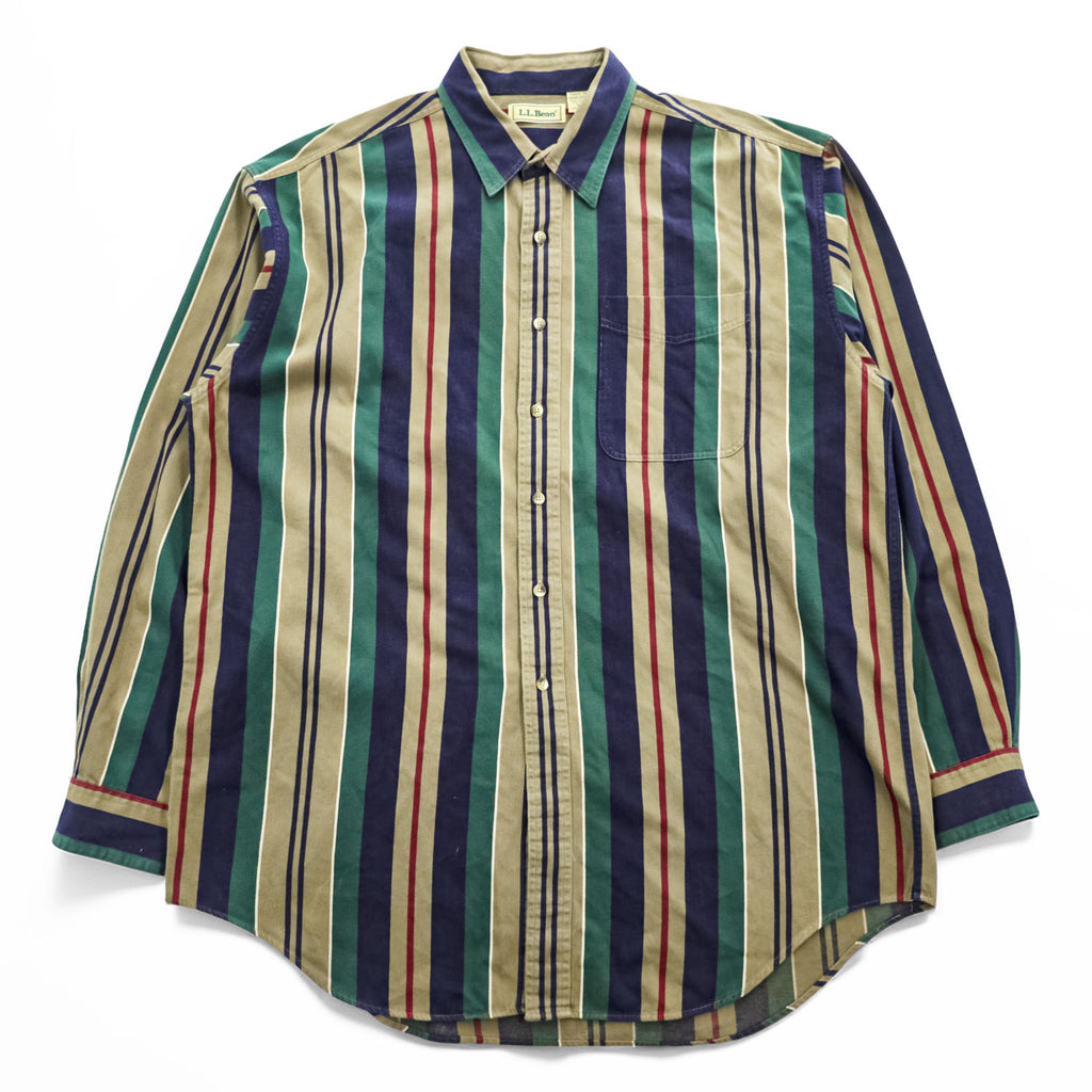 L.L.Bean 90年代 ヴィンテージ 長袖 マルチストライプシャツ XL ベージュ ネイビー 胸ポケット