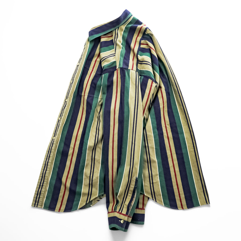 L.L.Bean 90年代 ヴィンテージ 長袖 マルチストライプシャツ XL ベージュ ネイビー 胸ポケット