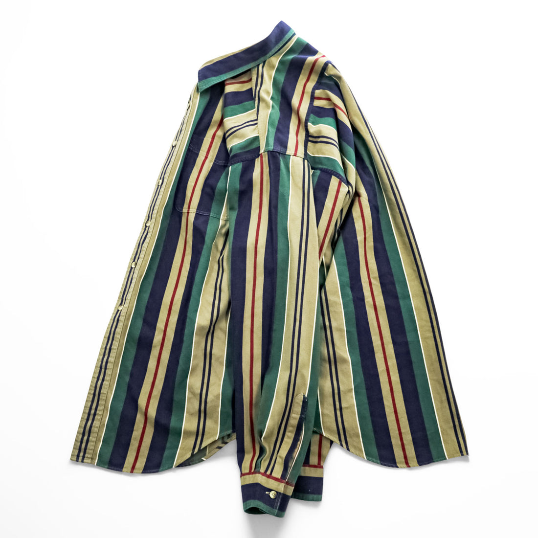 L.L.Bean 90年代 ヴィンテージ 長袖 マルチストライプシャツ XL ベージュ ネイビー 胸ポケット