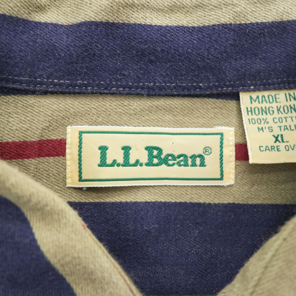 L.L.Bean 90年代 ヴィンテージ 長袖 マルチストライプシャツ XL ベージュ ネイビー 胸ポケット