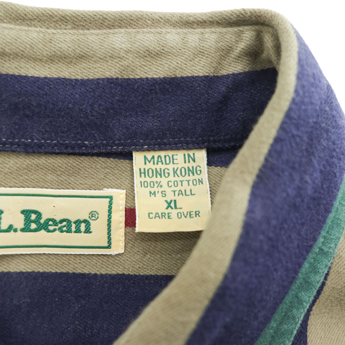 L.L.Bean 90年代 ヴィンテージ 長袖 マルチストライプシャツ XL ベージュ ネイビー 胸ポケット