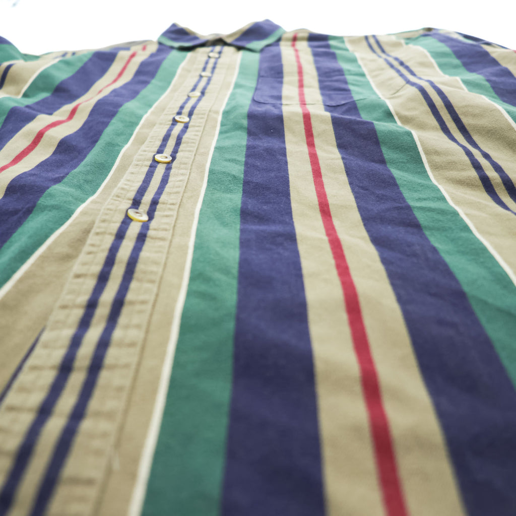 L.L.Bean 90年代 ヴィンテージ 長袖 マルチストライプシャツ XL ベージュ ネイビー 胸ポケット